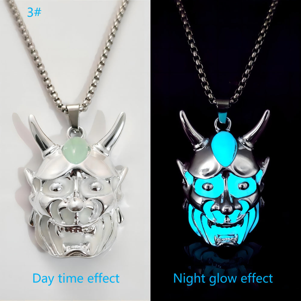 Men's Ghost Mask Luminous Pendant Titanium Steel Necklace Halloween Necklace