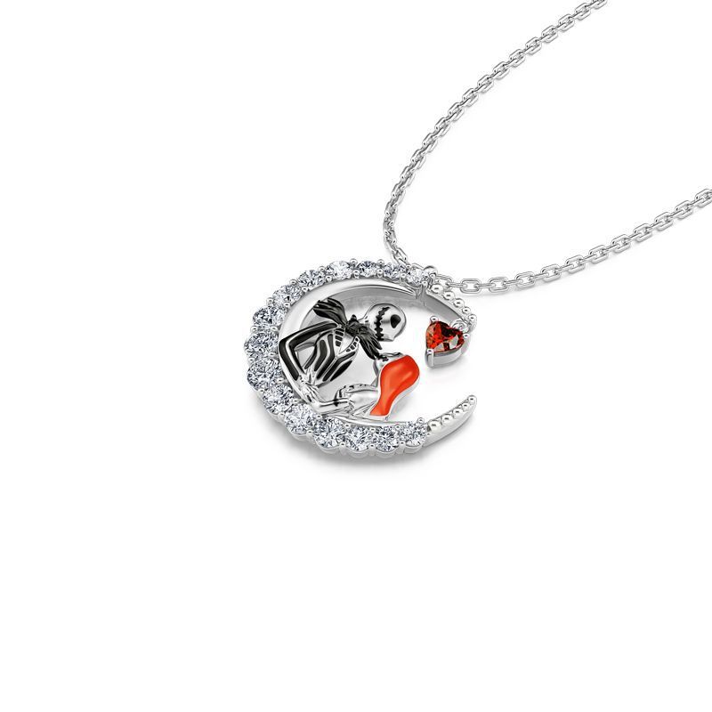 Halloween Moon-shaped Skull Necklace With Rhinestones Couple Love Clavicle Necklace Men And Women Jewelry Accessories