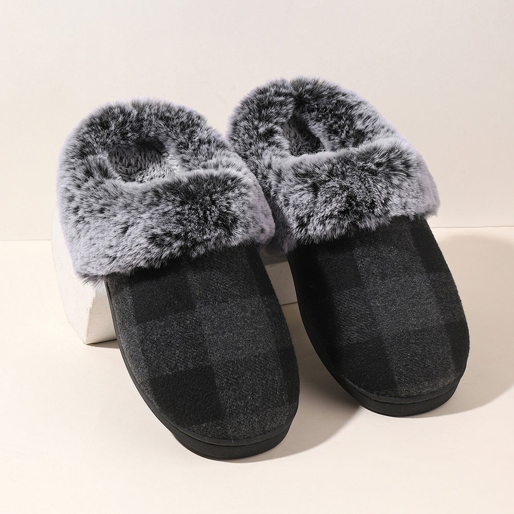 Plaid Fluffy Slippers Fashion Comfortable And Non-slip Cotton Slippers