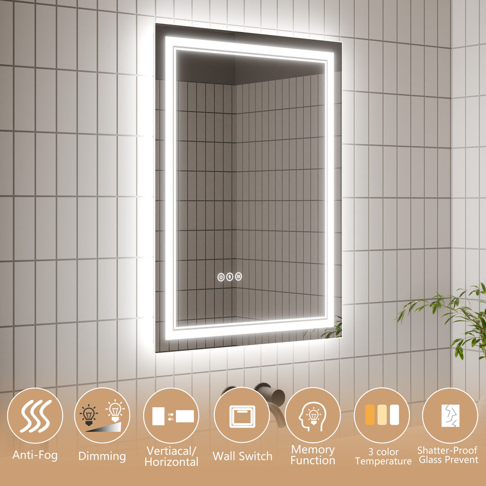 LED Bathroom Vanity Mirror with Light, 24x 32 inch, Anti Fog, Dimmable,Tricolor temperature，Backlit & Frontlit，Both Vertical and Horizontal Wall Mounted Vanity Mirror(24x32)