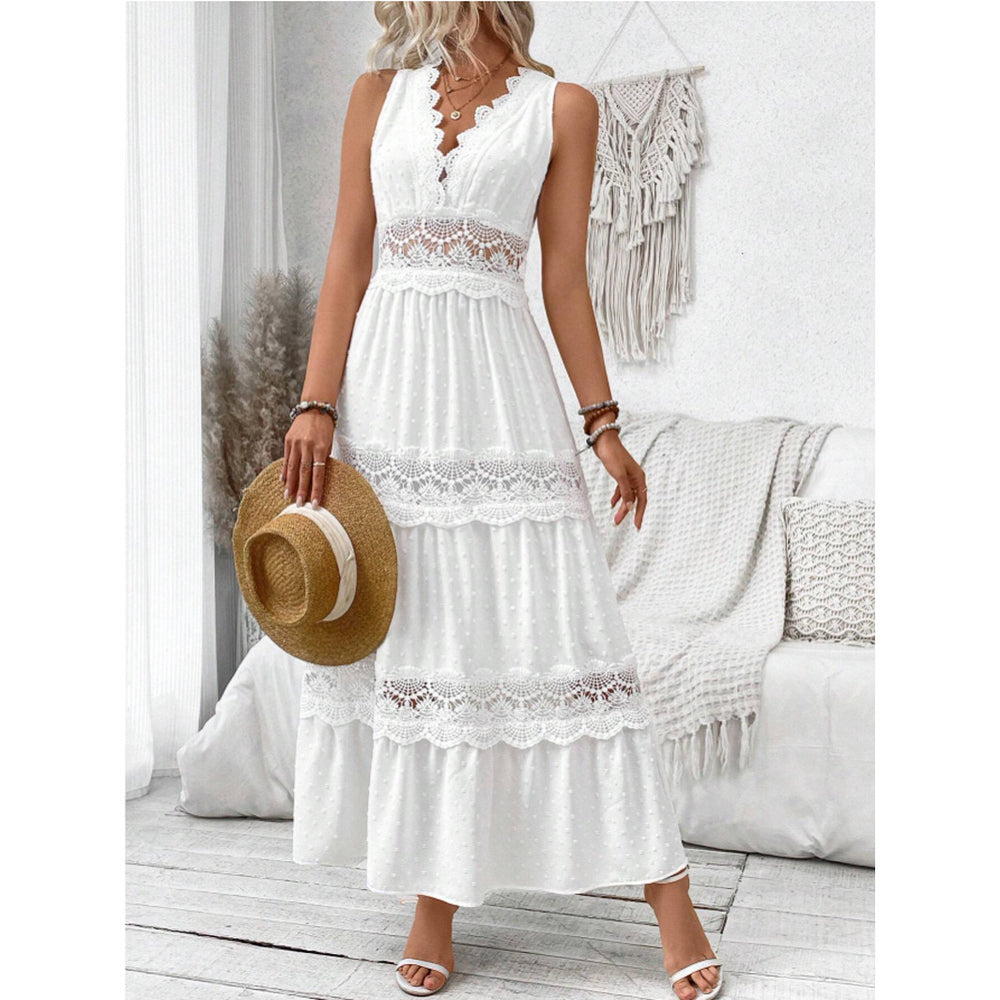 Women's Lace Stitching V-neck Sleeveless Dress