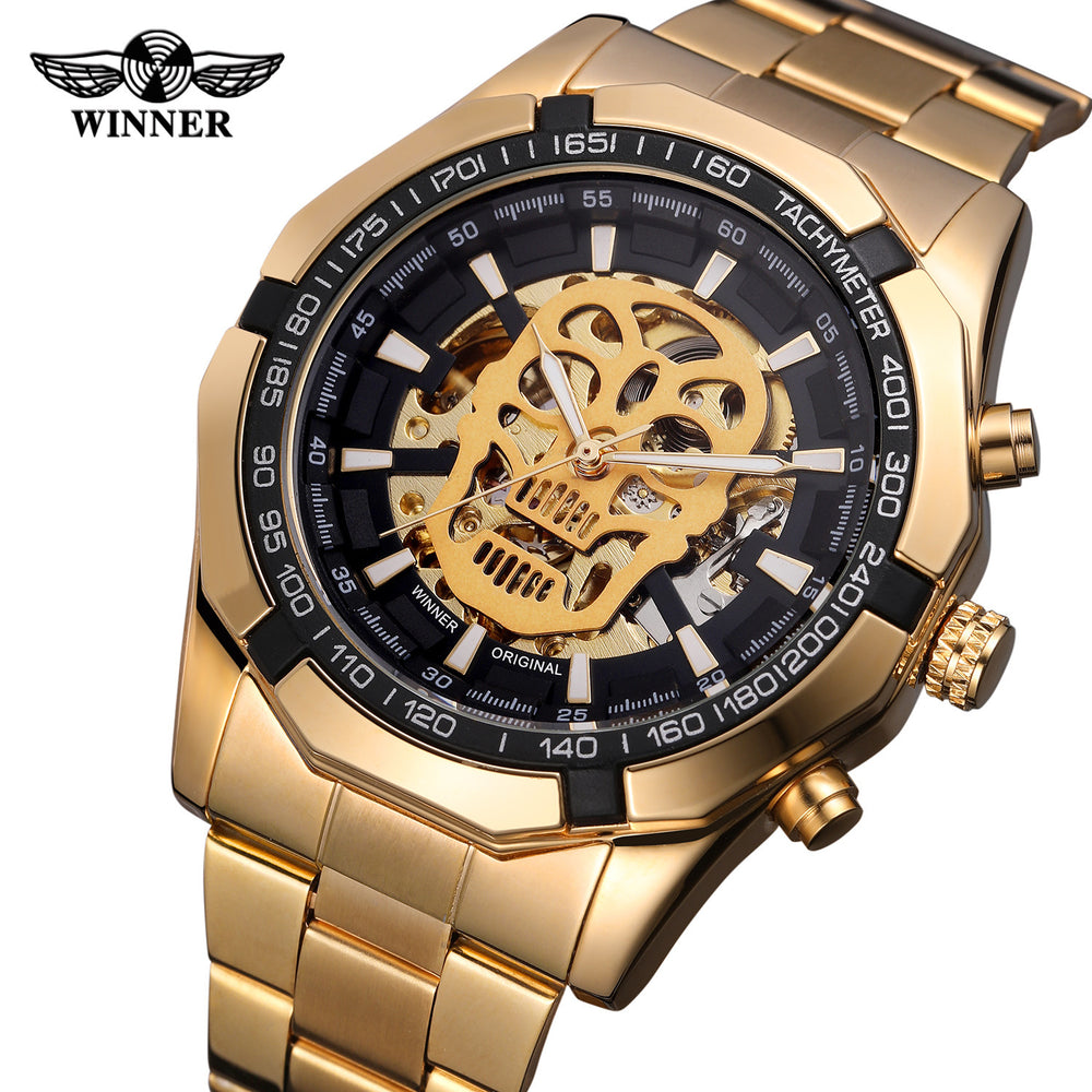 European And American Men's Fashionable And Casual Luminous Skull Hollow Automatic Mechanical Watch