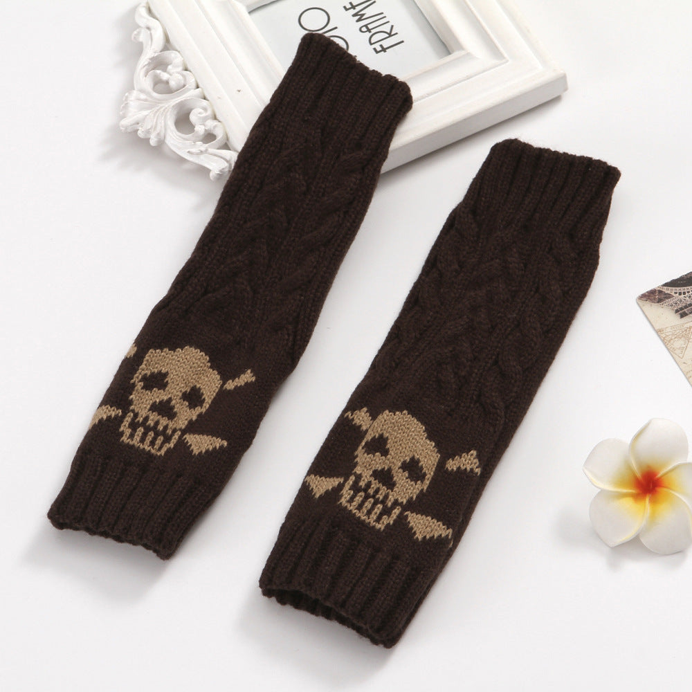 Warm Twisted Skull Knit Short Gloves With Wool