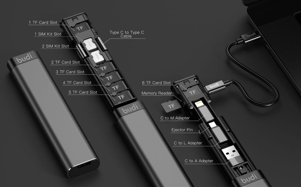 BUDI 9-in-1 Multi-function Smart Adapter Card Storage