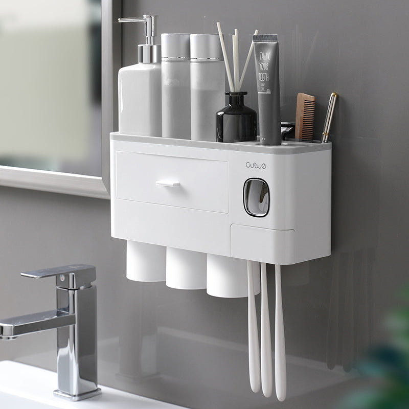 Toothbrush Holder Toothbrush Cup Mouthwash Cup Wall-mounted Bathroom Punch-free Wall-mounted Toothpaste Toothbrush Cup Suit