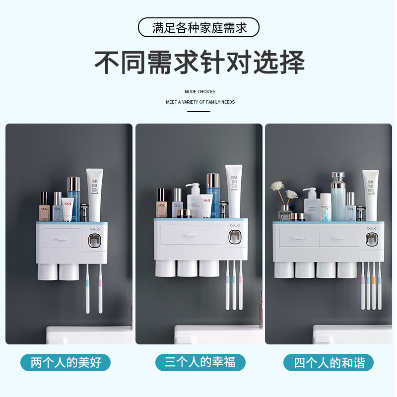 Toothbrush Holder Toothbrush Cup Mouthwash Cup Wall-mounted Bathroom Punch-free Wall-mounted Toothpaste Toothbrush Cup Suit