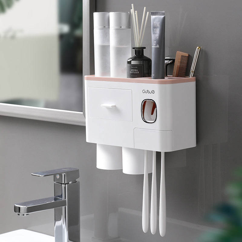 Toothbrush Holder Toothbrush Cup Mouthwash Cup Wall-mounted Bathroom Punch-free Wall-mounted Toothpaste Toothbrush Cup Suit