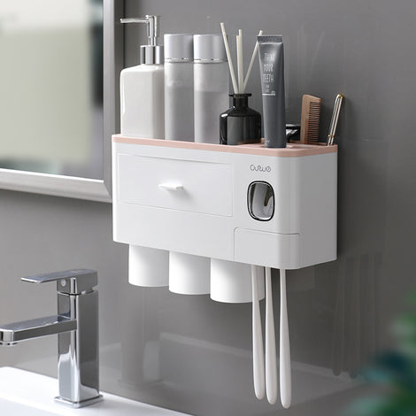 Toothbrush Holder Toothbrush Cup Mouthwash Cup Wall-mounted Bathroom Punch-free Wall-mounted Toothpaste Toothbrush Cup Suit