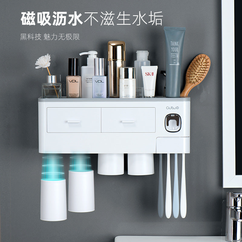 Toothbrush Holder Toothbrush Cup Mouthwash Cup Wall-mounted Bathroom Punch-free Wall-mounted Toothpaste Toothbrush Cup Suit