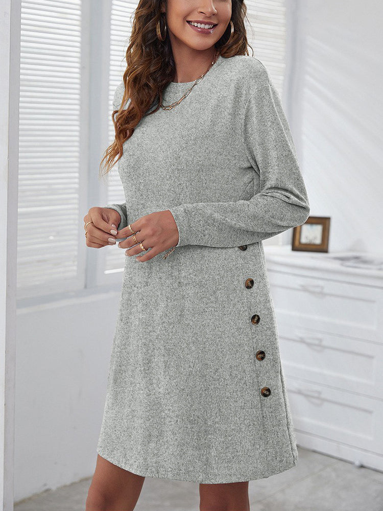 Long-sleeved Round-neck Straight Dress Fashion Casual Loose Solid Color Dress For Women Fall Spring Clothing