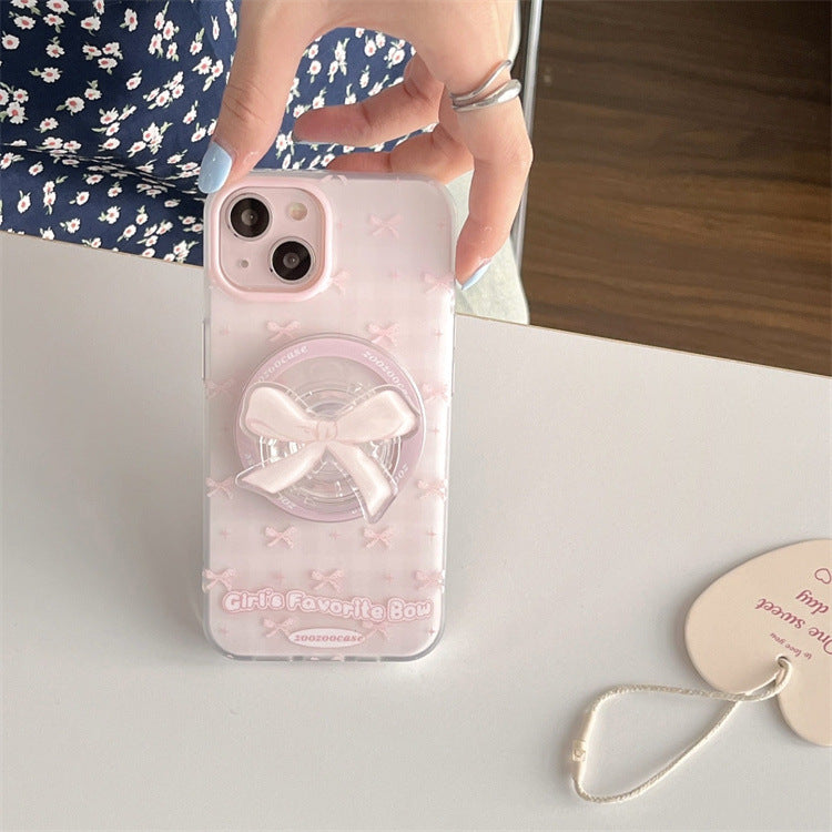 Magnetic Drop-resistant Plaid Bow Phone Case