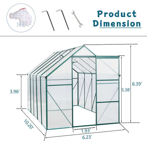 6X10FT Polycarbonate Greenhouse Raised Base and Anchor Aluminum Heavy Duty Walk-in Greenhouses for Outdoor Backyard in All Season