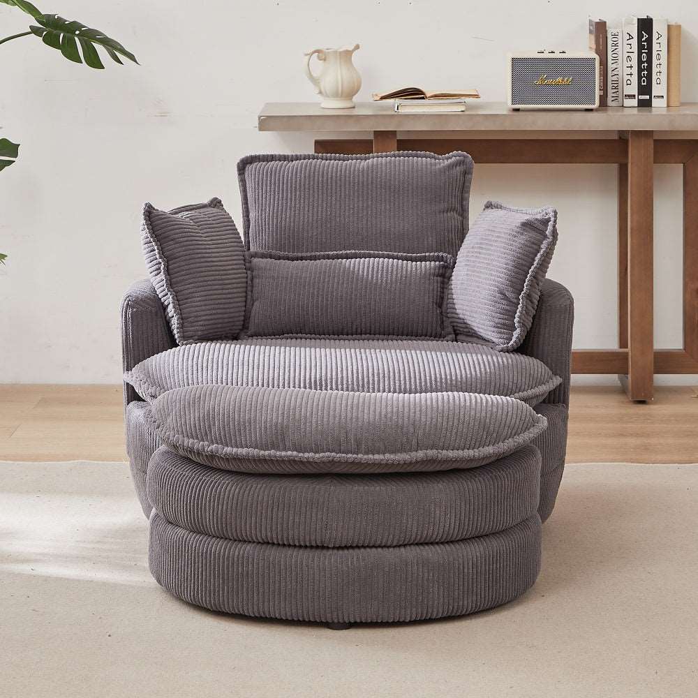 38"W Oversized Swivel Chair with moon storage ottoman for Living Room, Modern Accent Round Loveseat Circle Swivel Barrel Chairs for Bedroom Cuddle Sofa Chair Lounger Armchair, 4 Pillows,CORDUROY