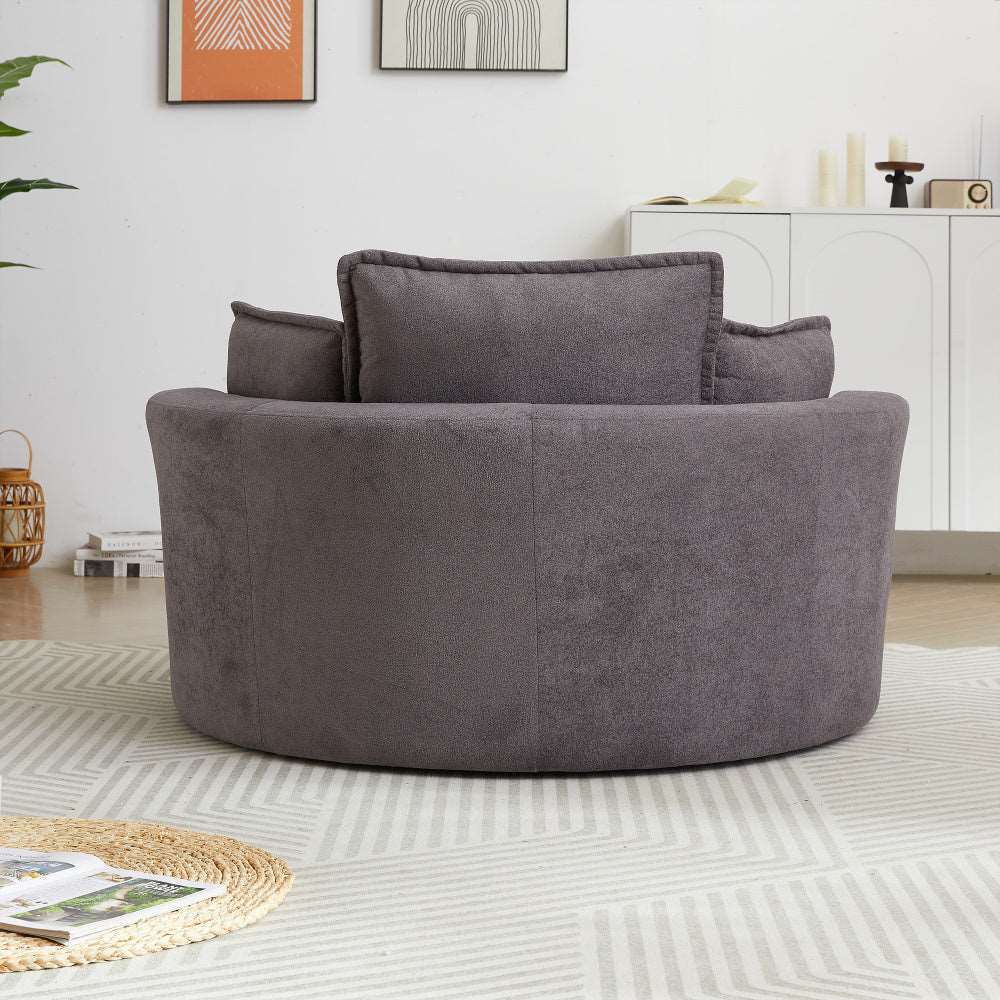 52' Swivel Accent Barrel Modern Grey Sofa Lounge Club Big Round Chair with Storage Ottoman chenille Fabric for Living Room Hotel with 4 Pillows