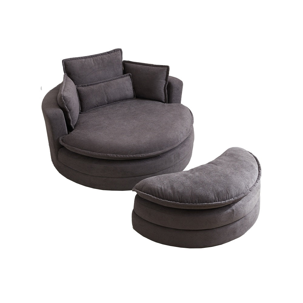 52' Swivel Accent Barrel Modern Grey Sofa Lounge Club Big Round Chair with Storage Ottoman chenille Fabric for Living Room Hotel with 4 Pillows