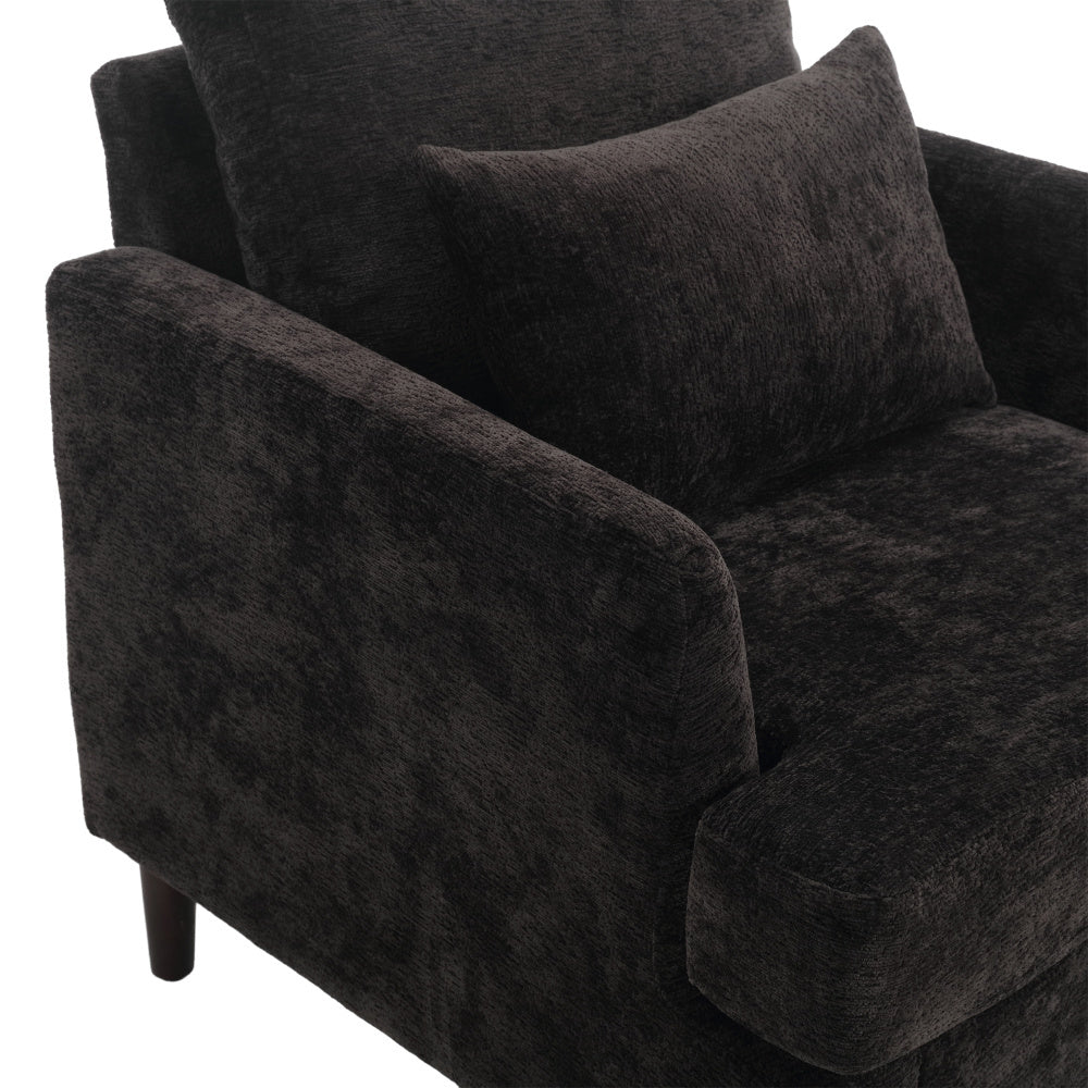 COOLMORE Wood Frame Armchair,  Modern Accent Chair Lounge Chair for Living Room,Tufted Club Chair, Mid Century Modern Arm Chairs with Studded, Solid Wood Frame, for Bedroom, Reading (Black Chenille)