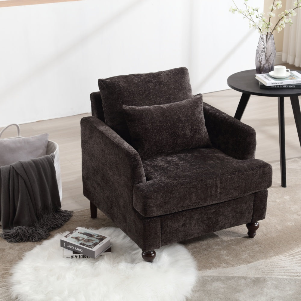 COOLMORE Wood Frame Armchair,  Modern Accent Chair Lounge Chair for Living Room,Tufted Club Chair, Mid Century Modern Arm Chairs with Studded, Solid Wood Frame, for Bedroom, Reading (Black Chenille)