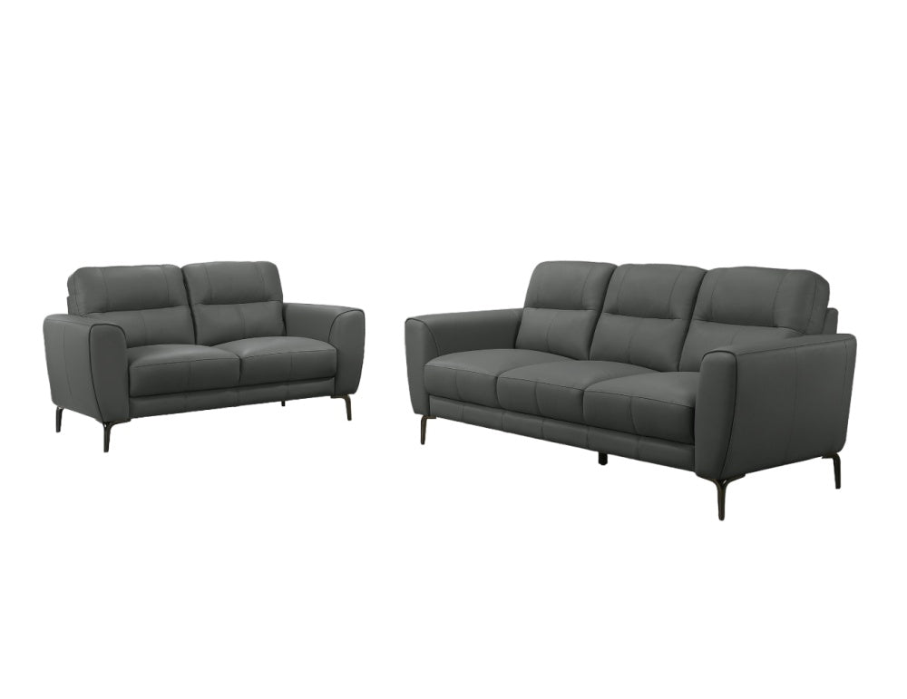 Anthracite Gray Top Grain Leather 2pc Sofa Set Sofa And Loveseat Contemporary Living Room Furniture Full Leather Couch