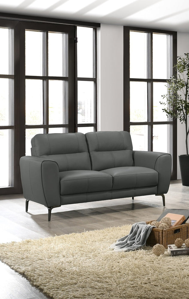 Anthracite Gray Top Grain Leather 2pc Sofa Set Sofa And Loveseat Contemporary Living Room Furniture Full Leather Couch