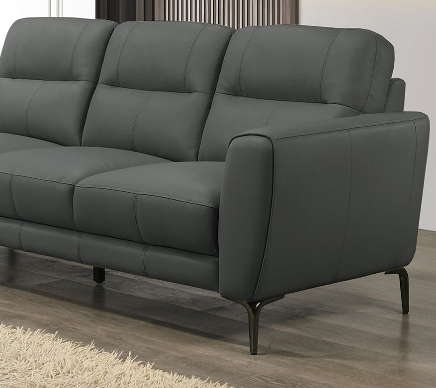 Anthracite Gray Top Grain Leather 2pc Sofa Set Sofa And Loveseat Contemporary Living Room Furniture Full Leather Couch