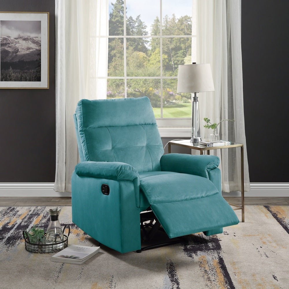 Luxurious Velvet Teal Blue Color Motion Recliner Chair 1pc Couch Manual Motion Plush Armrest Tufted Back Living Room Furniture Chair