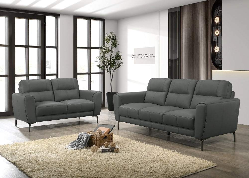 Anthracite Gray Top Grain Leather 2pc Sofa Set Sofa And Loveseat Contemporary Living Room Furniture Full Leather Couch