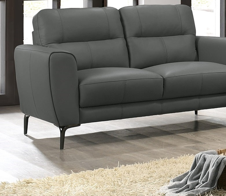 Anthracite Gray Top Grain Leather 2pc Sofa Set Sofa And Loveseat Contemporary Living Room Furniture Full Leather Couch