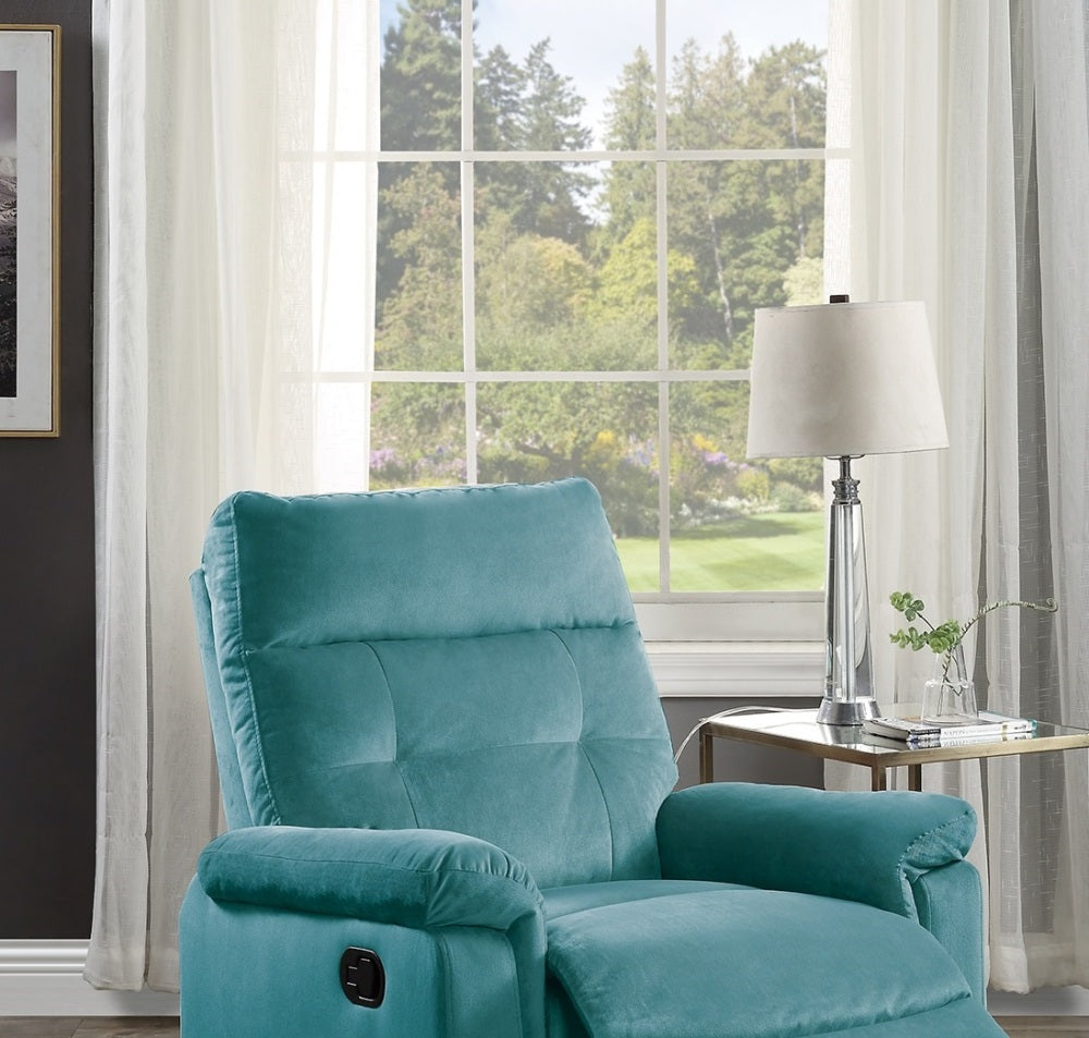 Luxurious Velvet Teal Blue Color Motion Recliner Chair 1pc Couch Manual Motion Plush Armrest Tufted Back Living Room Furniture Chair