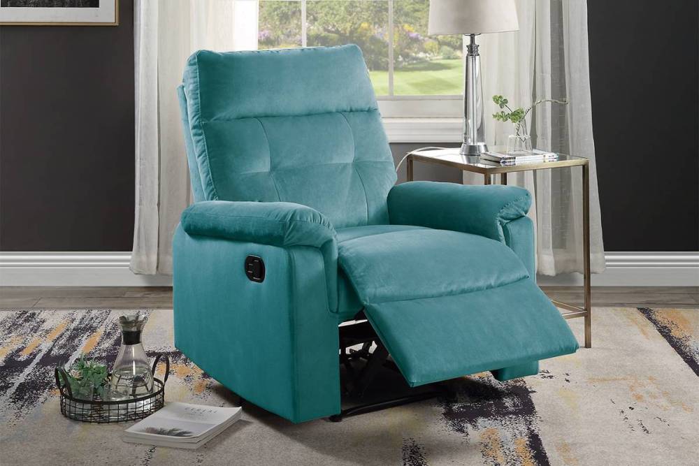 Luxurious Velvet Teal Blue Color Motion Recliner Chair 1pc Couch Manual Motion Plush Armrest Tufted Back Living Room Furniture Chair