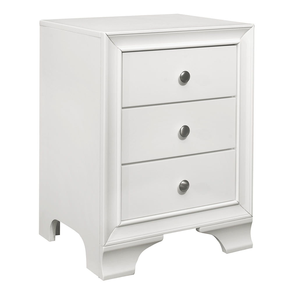 White Finish 3-Drawers Nightstand with 2 USB Ports Transitional Bedroom Furniture 1pc Bedside Table Wooden