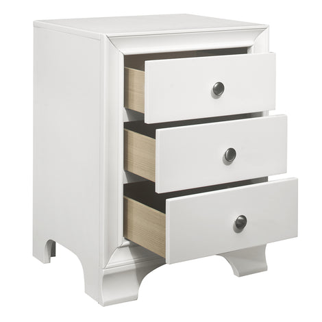 White Finish 3-Drawers Nightstand with 2 USB Ports Transitional Bedroom Furniture 1pc Bedside Table Wooden