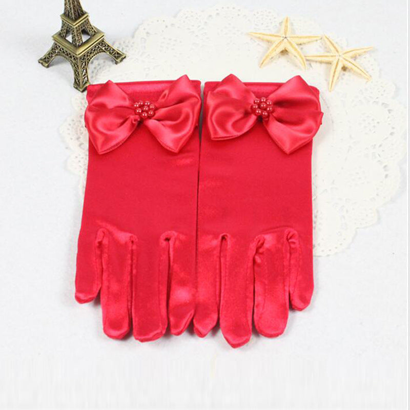 Flower Girl Long Gloves Children's Gloves Girls Bowknot Dress Gloves