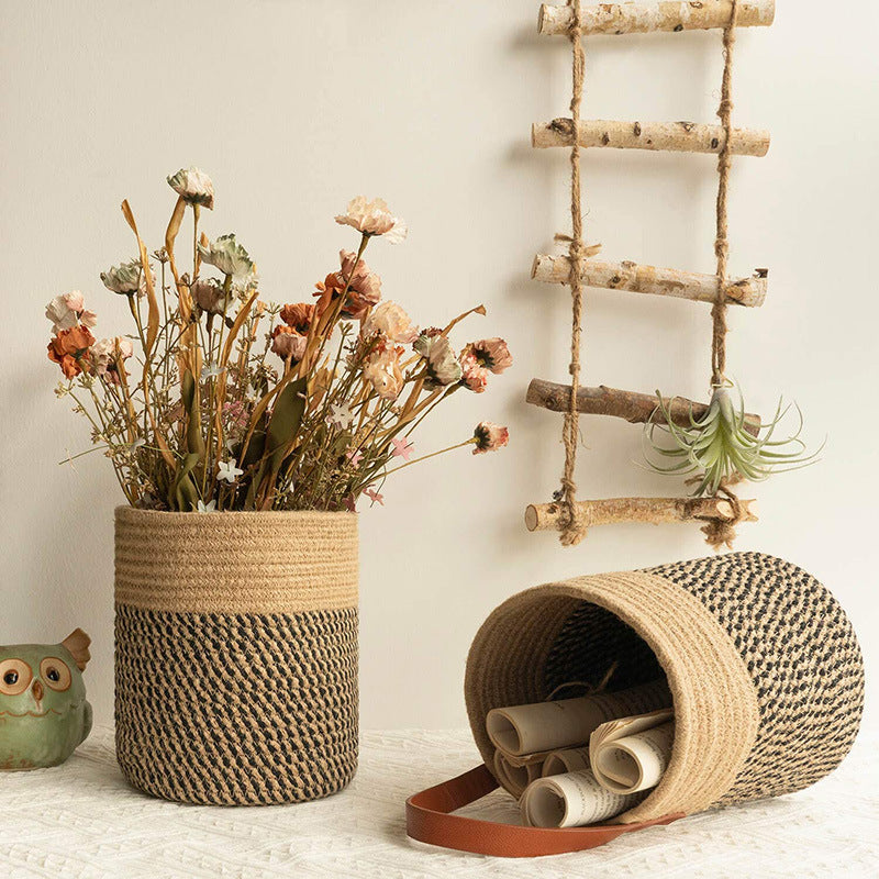 Plant Hanging Orchid Artificial Rattan Wall Hanging Flower Pot Woven Basket Hand-planted Artificial Flower Handmade Hanging Basket Pot