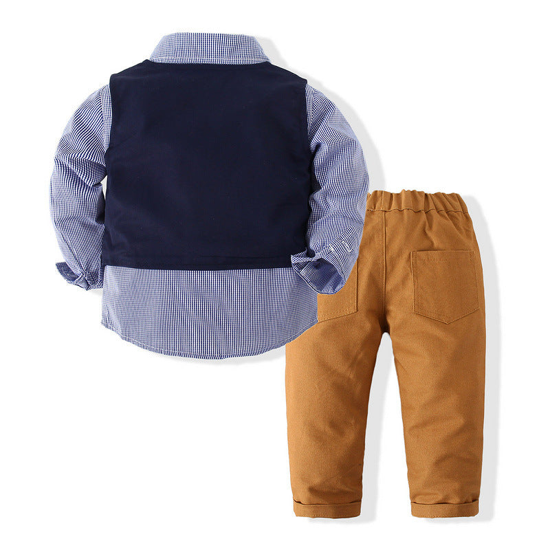 Spring New Boys Gentleman's Dress Set Children's Long Sleeve Shirt Waistcoat Casual Pants Three-piece Set