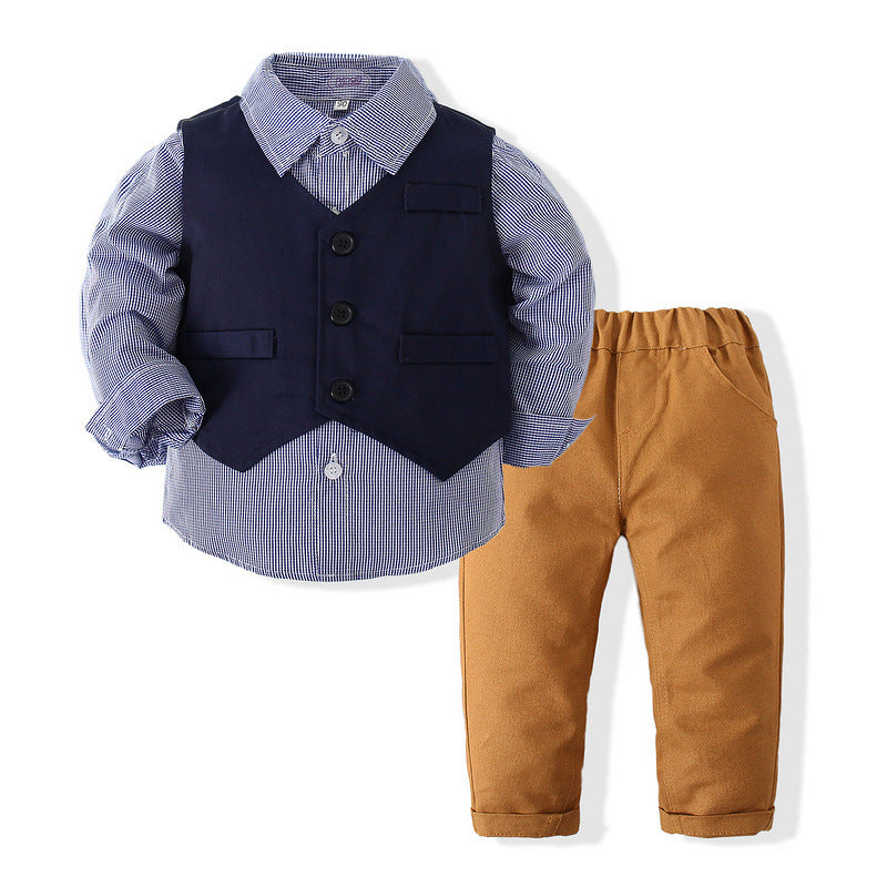 Spring New Boys Gentleman's Dress Set Children's Long Sleeve Shirt Waistcoat Casual Pants Three-piece Set