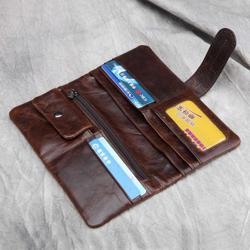 Men's Casual Wax Leather Long Top Cowhide Leather Wallet Long Wallet High-end Foreign Trade Wallet