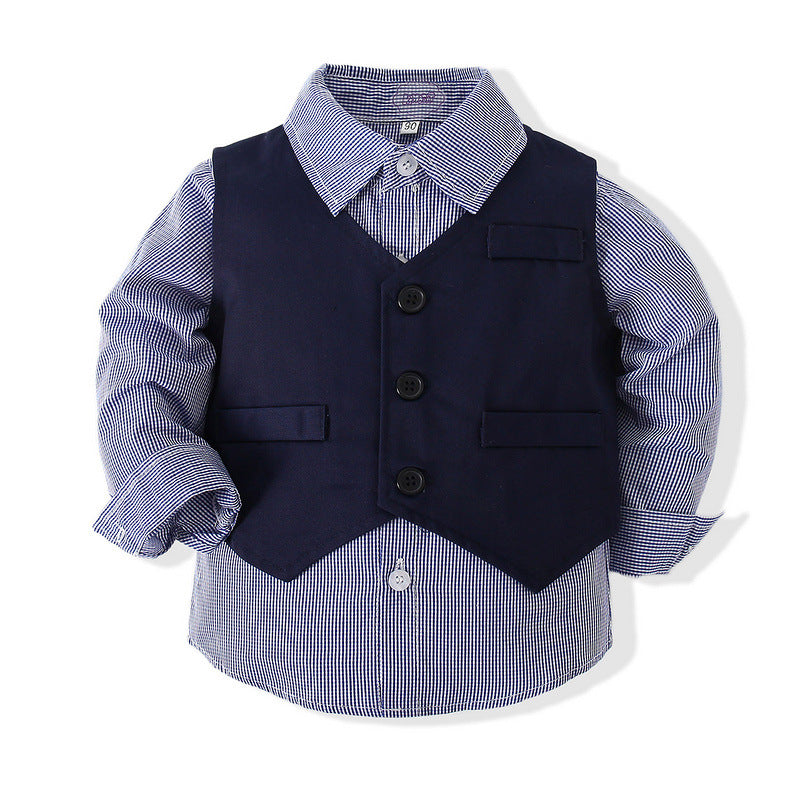 Spring New Boys Gentleman's Dress Set Children's Long Sleeve Shirt Waistcoat Casual Pants Three-piece Set