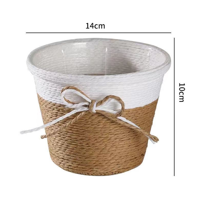 Paper Rope Woven Flower Pot Japanese Style Balcony Vase Waterproof Pot Indoor Decorative Flower Pot Green Plant Flower Basket