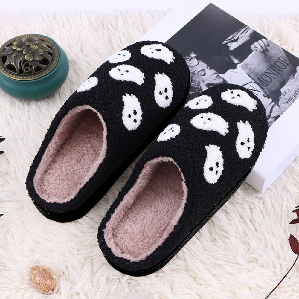 Halloween Funny Spider Ghost Scary Flat Indoor House Shoes For Women Men Soft Plush Cozy Horror Halloween Gifts