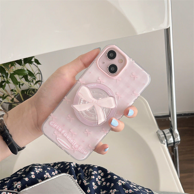 Magnetic Drop-resistant Plaid Bow Phone Case