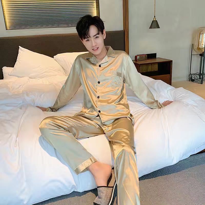 Men's Fashion Large Size Silk Pajamas Suit