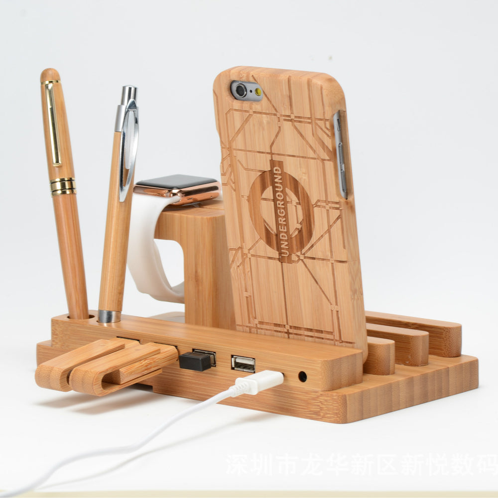 Compatible with Apple , Bamboo, wood andMobile applewatch bracket charging wooden bracket multi-function flat cell phone base