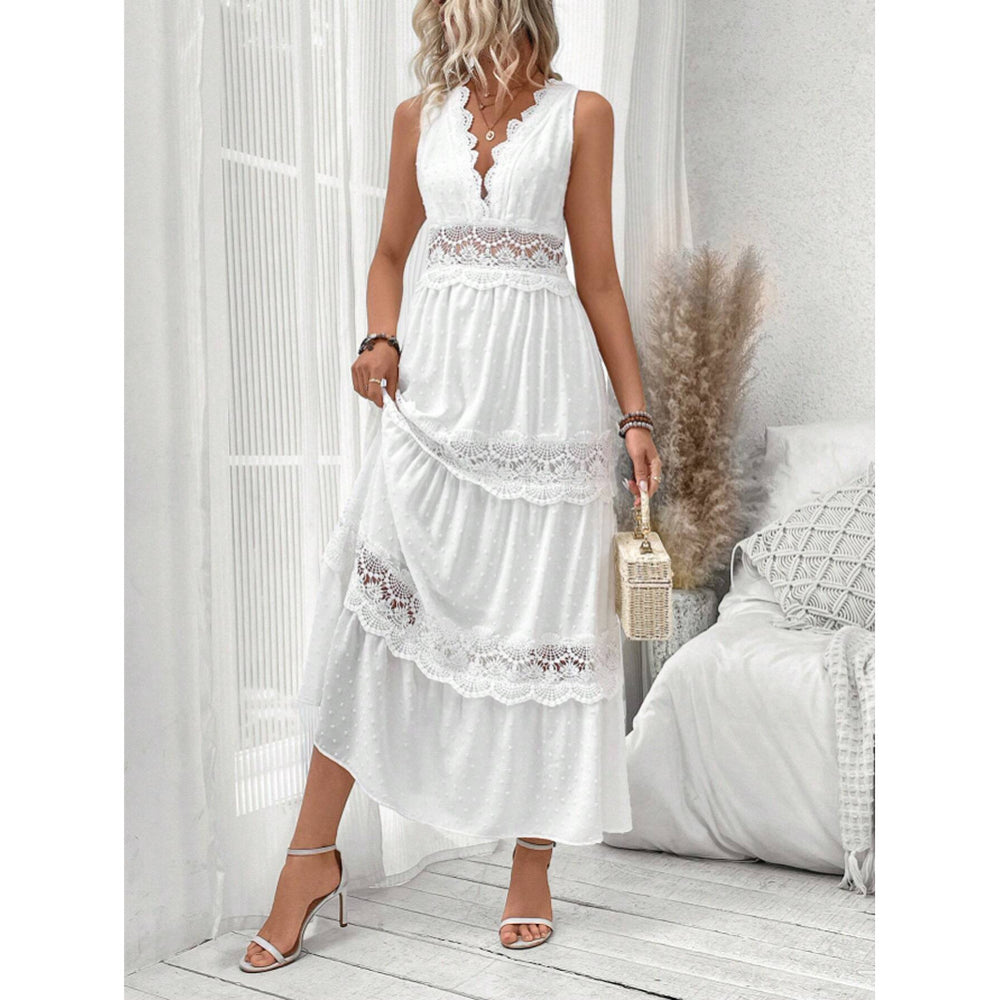 Women's Lace Stitching V-neck Sleeveless Dress