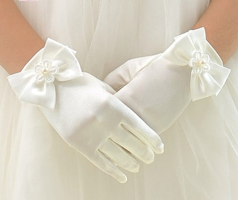 Flower Girl Long Gloves Children's Gloves Girls Bowknot Dress Gloves