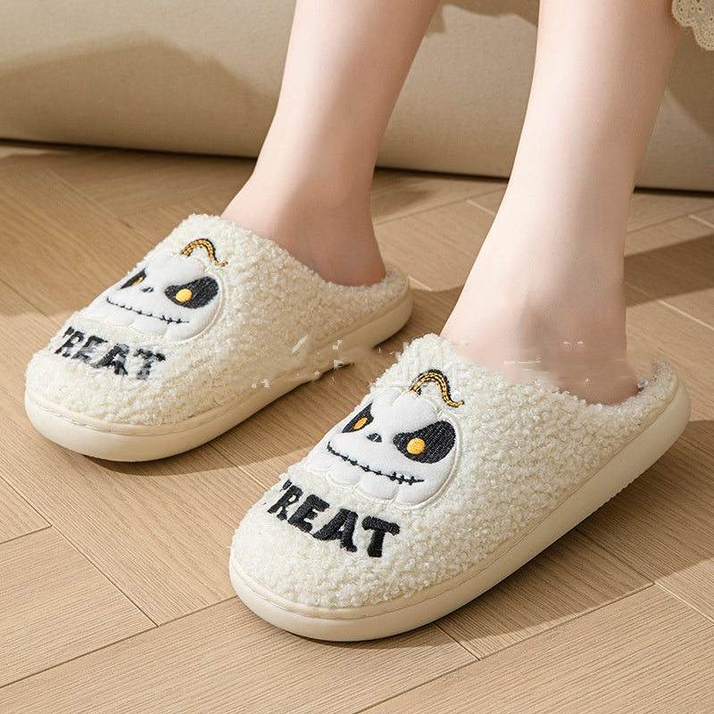 Halloween Cartoon Pumpkin Slippers Fleece-lined Non Slip Cotton Slippers