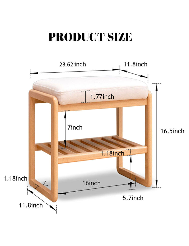 Qokori 100% Solid Beech Shoe Rack for Entryway,2-Tier Small Shoe Rack, Entryway Storage Bench for Cleaning Padded Seat"