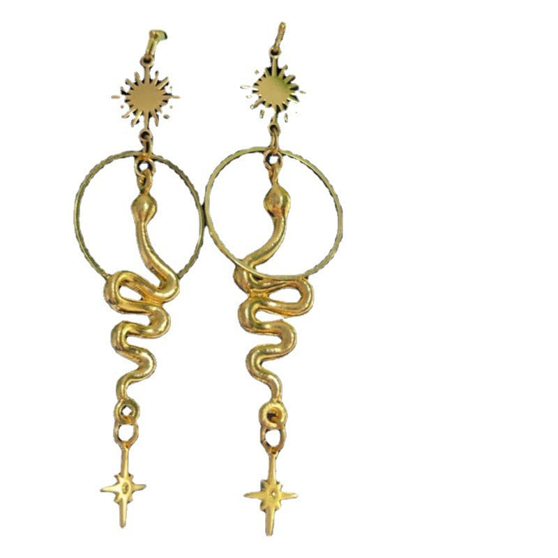 Boho Gothic Circle Gold Snake Earrings