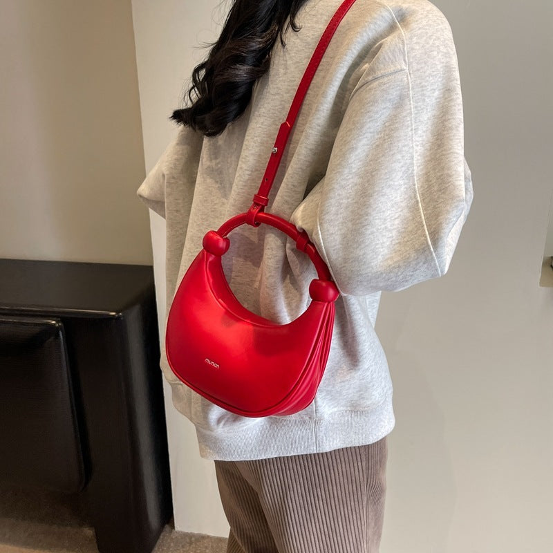 Women's Shoulder Messenger Soft Leather Portable Moon Bag