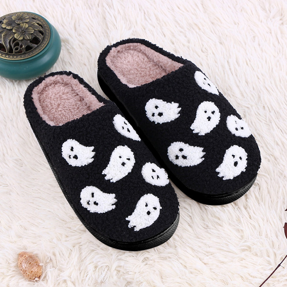 Halloween Funny Spider Ghost Scary Flat Indoor House Shoes For Women Men Soft Plush Cozy Horror Halloween Gifts