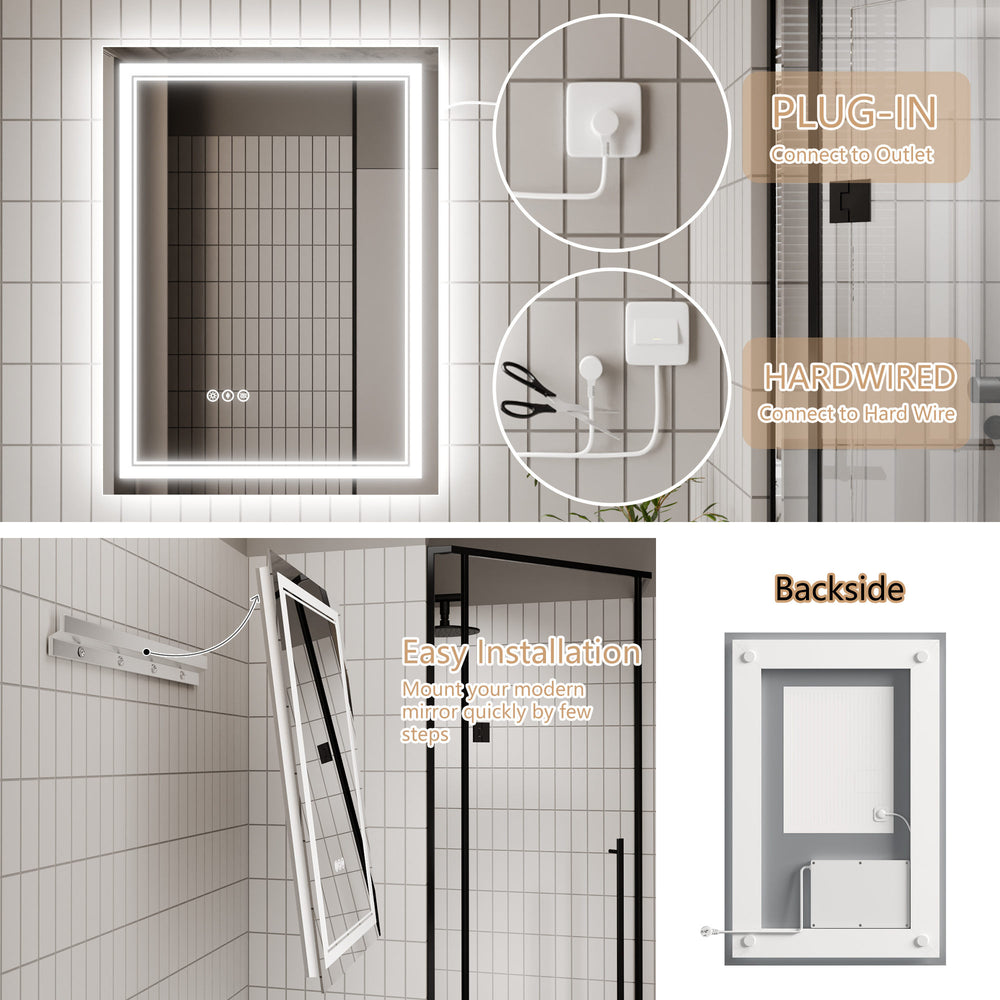 LED Bathroom Vanity Mirror with Light, 24x 32 inch, Anti Fog, Dimmable,Tricolor temperature，Backlit & Frontlit，Both Vertical and Horizontal Wall Mounted Vanity Mirror(24x32)